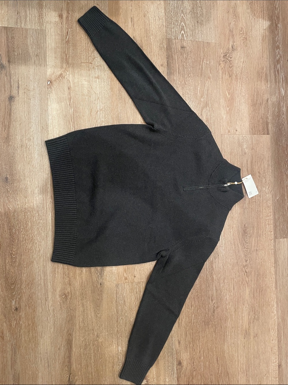 Quince Black Half-Zip Turtleneck Sweater